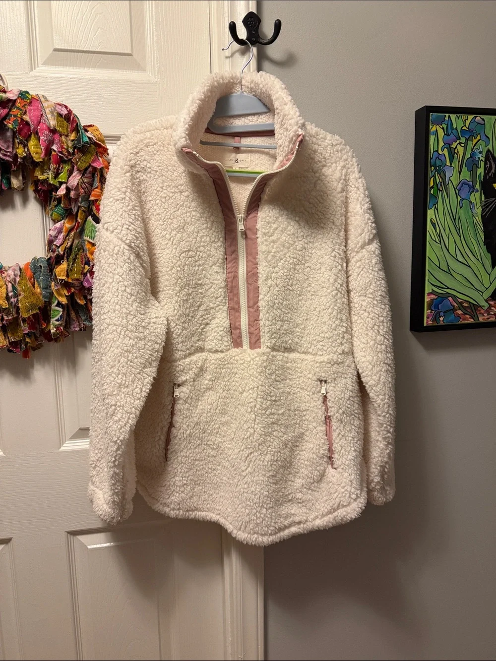 Lou & Grey Cream Sherpa Jacket with Pink Trim - Picture 2 of 5